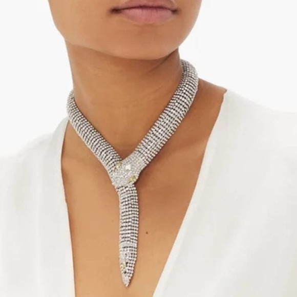 NEW CRYSTAL SNAKE SERPENT WHITE GOLD VINTAGE CHOKER NECKLACE - Picture 3 of 12